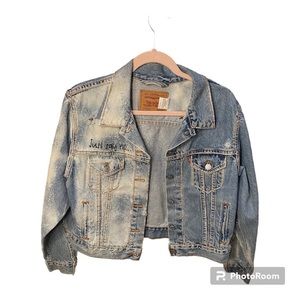 Customized levi rhinestone and hand embroidered girls jean jacket size:medium